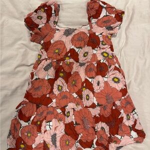 LOFT Dress with Red and Pink Floral Design